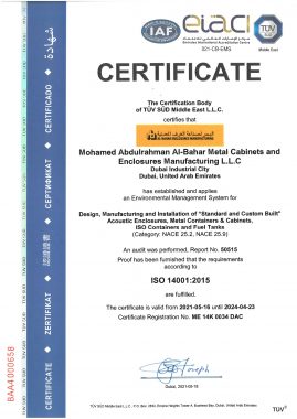ISO 14001 2015 Mohamed Abdulrahman Al Bahar Metal Cabinets and Enclosu 269x380 - Awards and Certifications