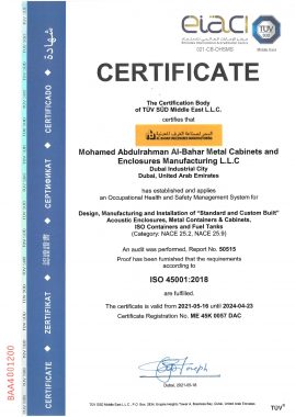 ISO 45001 2008 Mohamed Abdulrahman Al Bahar Metal Cabinets and Enclosu 269x380 - Awards and Certifications